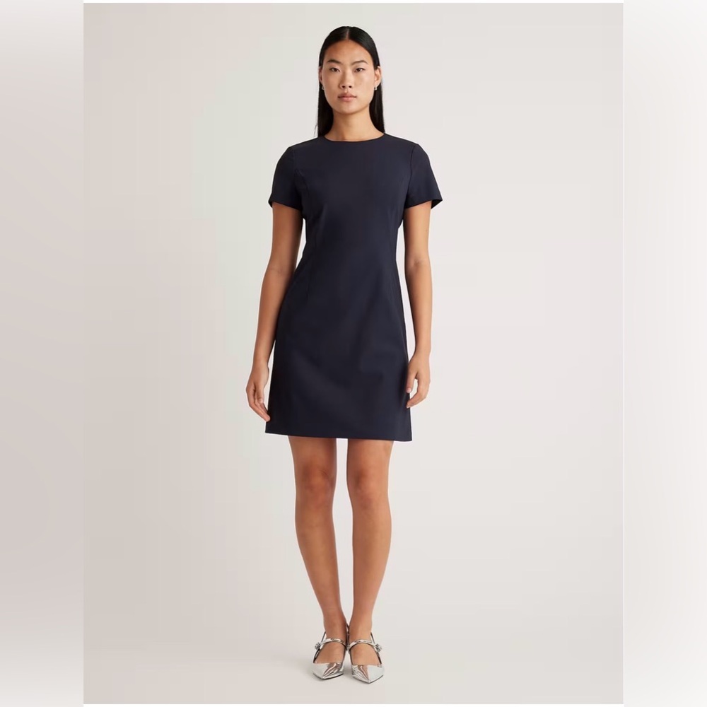 Quince Italian Wool Short Sleeve Dress 12, navy